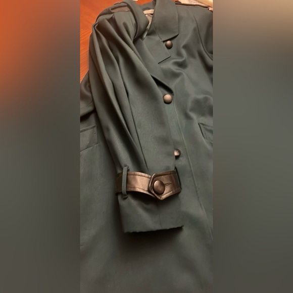 Vintage Trench Coat Leather Wool Forest Green 12 - Picture 5 of 13